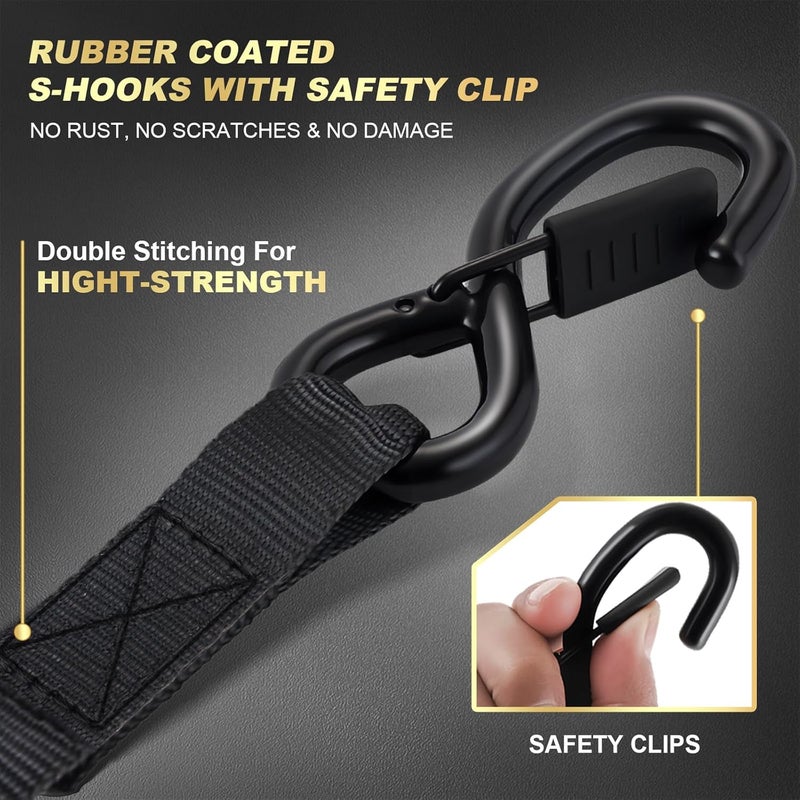 OARTTEES Retractable Ratchet Straps (4-Pack) - 1 Inch x 10 Feet (1,650lb Break Strength) - Heavy Duty Auto Self Retracting Tie Down Straps for Truck, Cargo Trailer, Motorcycle, ATV, UTV - Black - Image 3